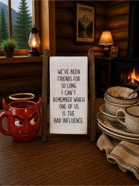 Funny Kitchen Towel - "Bad Influence" - White